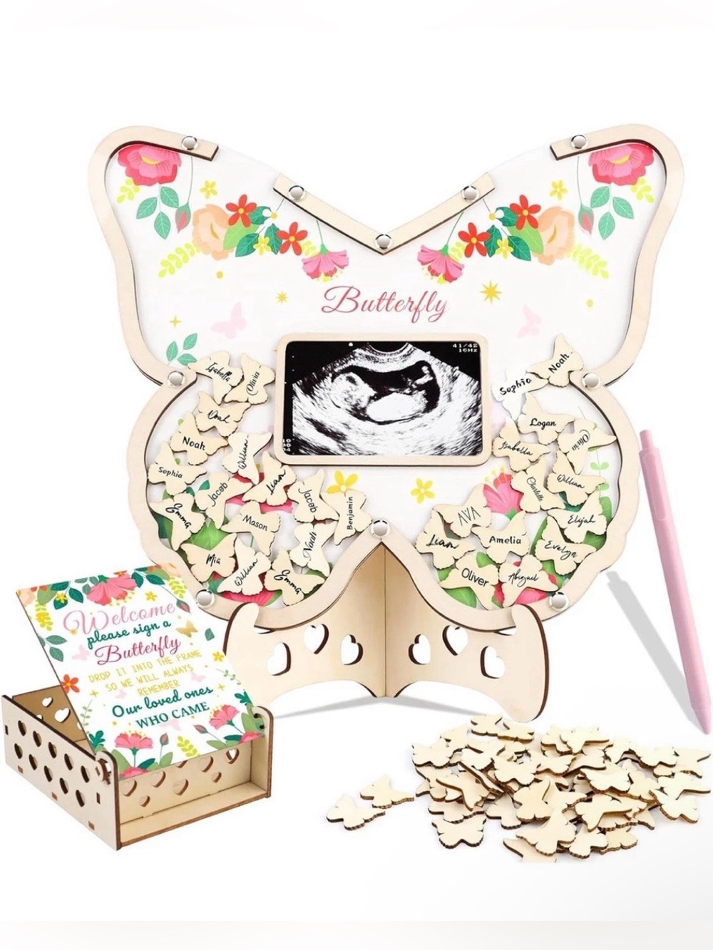 Baby Shower Guest Book Alternatives Butterfly 63 Pcs Baby in Bloom Gender Reveal